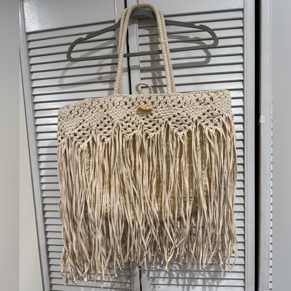 Extra large boho macrame fringed tote bag